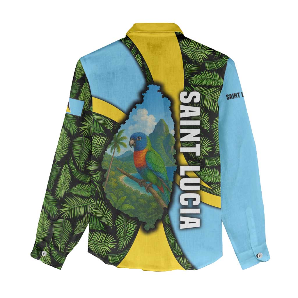Saint Lucia Parrot Women Casual Shirt with Tropical Palm Leaf and Flag Color Wave Design - Wonder Print Shop