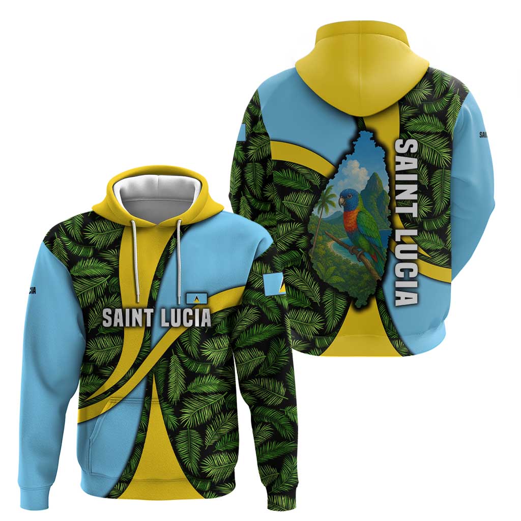 Saint Lucia Parrot Zip Hoodie with Tropical Palm Leaf and Flag Color Wave Design - Wonder Print Shop