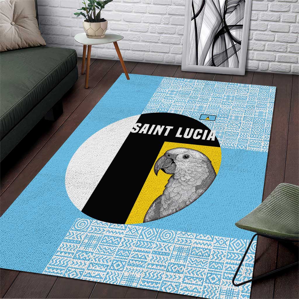 Saint Lucia Graphic Parrot Area Rug with Tribal Pattern and Minimalist Blue Black Design - Wonder Print Shop