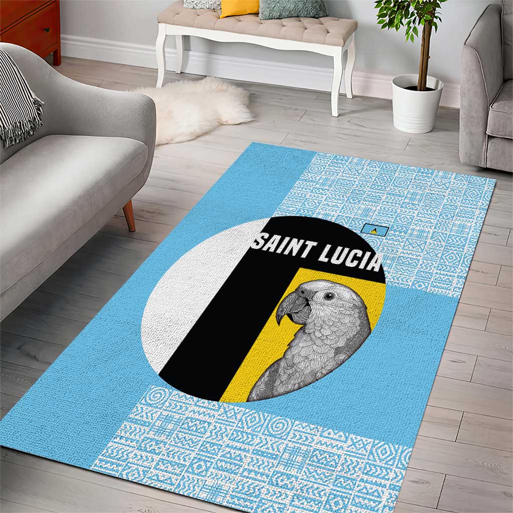 Saint Lucia Graphic Parrot Area Rug with Tribal Pattern and Minimalist Blue Black Design - Wonder Print Shop