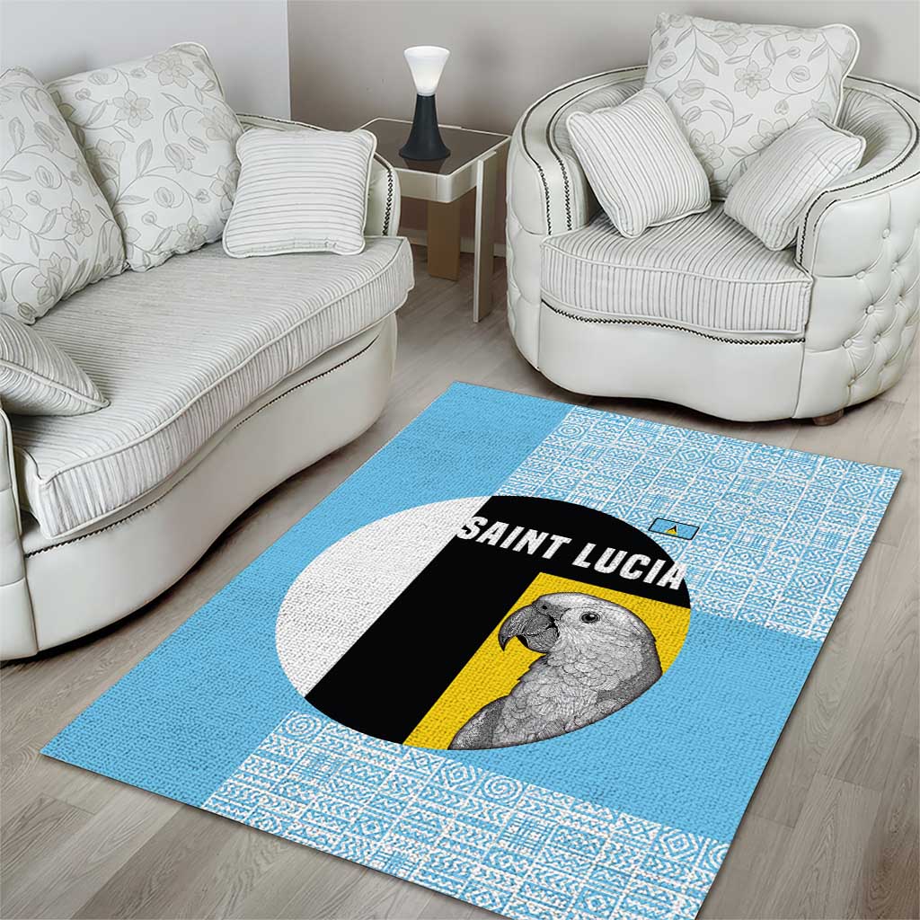 Saint Lucia Graphic Parrot Area Rug with Tribal Pattern and Minimalist Blue Black Design - Wonder Print Shop