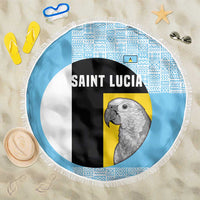 Saint Lucia Graphic Parrot Beach Blanket with Tribal Pattern and Minimalist Blue Black Design - Wonder Print Shop