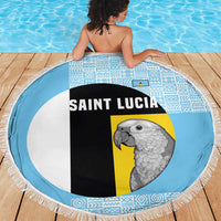 Saint Lucia Graphic Parrot Beach Blanket with Tribal Pattern and Minimalist Blue Black Design - Wonder Print Shop