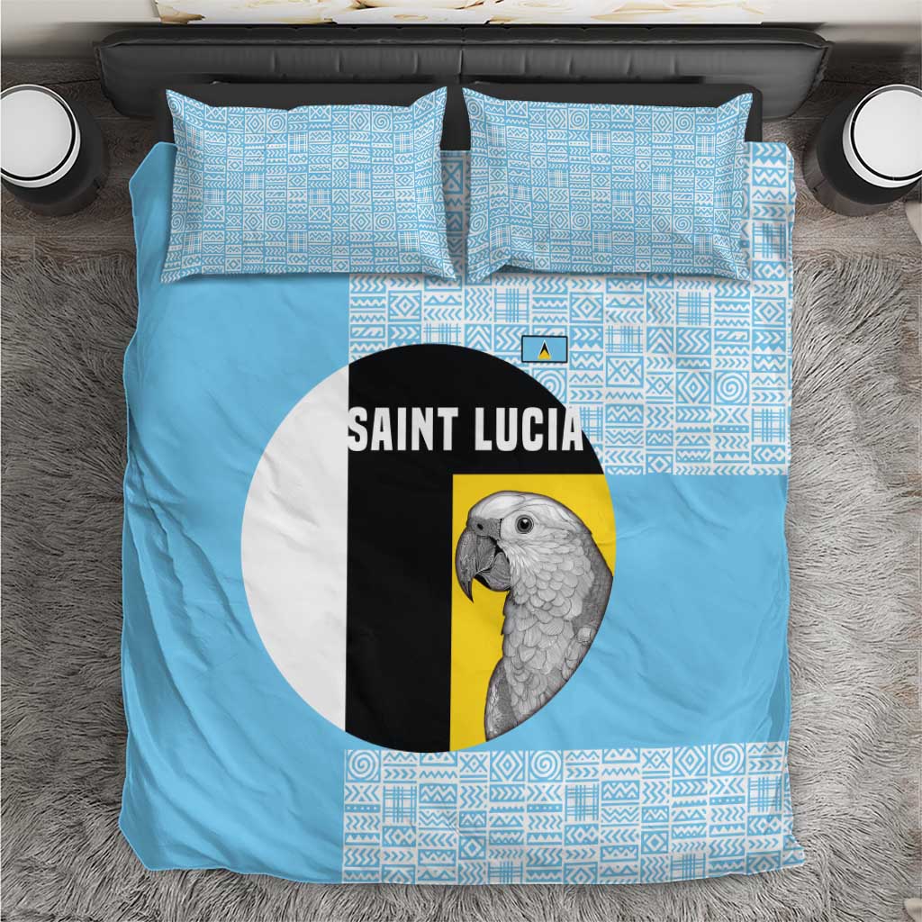 Saint Lucia Graphic Parrot Bedding Set with Tribal Pattern and Minimalist Blue Black Design - Wonder Print Shop