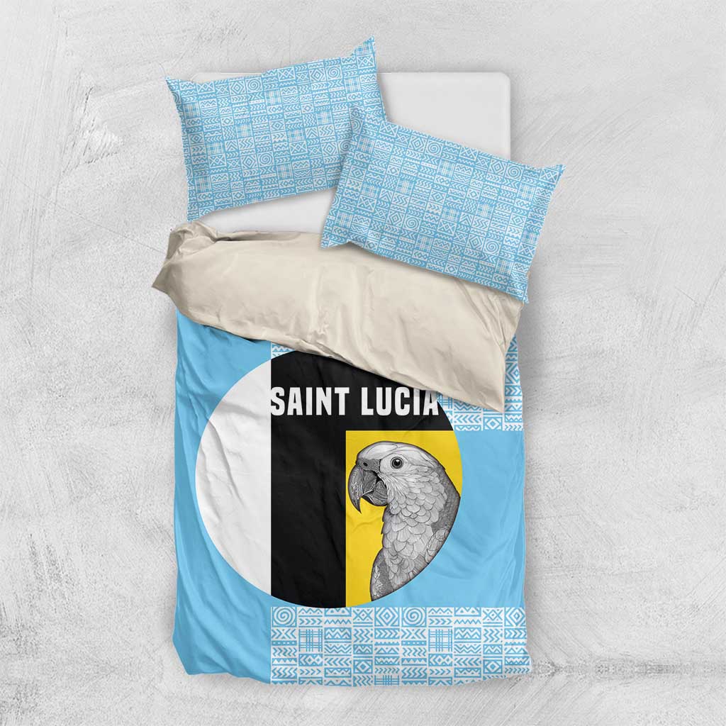 Saint Lucia Graphic Parrot Bedding Set with Tribal Pattern and Minimalist Blue Black Design - Wonder Print Shop