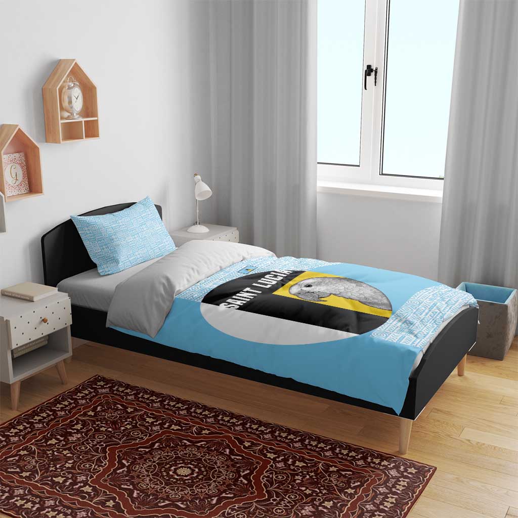 Saint Lucia Graphic Parrot Bedding Set with Tribal Pattern and Minimalist Blue Black Design - Wonder Print Shop