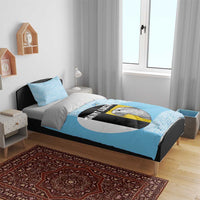 Saint Lucia Graphic Parrot Bedding Set with Tribal Pattern and Minimalist Blue Black Design - Wonder Print Shop