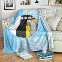 Saint Lucia Graphic Parrot Blanket with Tribal Pattern and Minimalist Blue Black Design - Wonder Print Shop