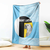 Saint Lucia Graphic Parrot Blanket with Tribal Pattern and Minimalist Blue Black Design - Wonder Print Shop