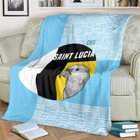 Saint Lucia Graphic Parrot Blanket with Tribal Pattern and Minimalist Blue Black Design - Wonder Print Shop