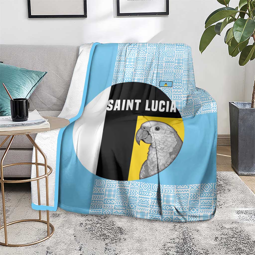 Saint Lucia Graphic Parrot Blanket with Tribal Pattern and Minimalist Blue Black Design - Wonder Print Shop