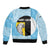 Saint Lucia Graphic Parrot Bomber Jacket with Tribal Pattern and Minimalist Blue Black Design - Wonder Print Shop