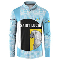 Saint Lucia Graphic Parrot Button Sweatshirt with Tribal Pattern and Minimalist Blue Black Design - Wonder Print Shop
