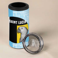 Saint Lucia Graphic Parrot 4 in 1 Can Cooler Tumbler with Tribal Pattern and Minimalist Blue Black Design - Wonder Print Shop