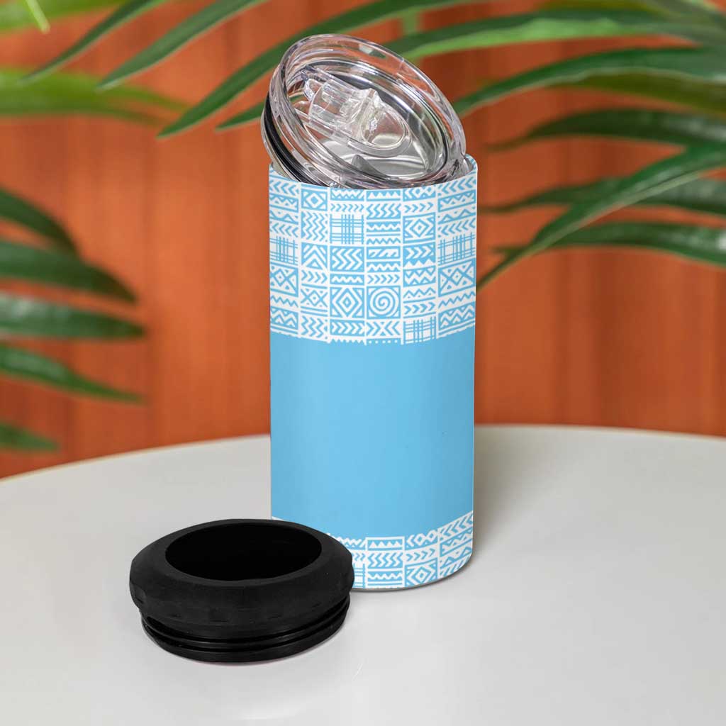 Saint Lucia Graphic Parrot 4 in 1 Can Cooler Tumbler with Tribal Pattern and Minimalist Blue Black Design - Wonder Print Shop