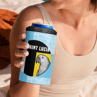 Saint Lucia Graphic Parrot 4 in 1 Can Cooler Tumbler with Tribal Pattern and Minimalist Blue Black Design - Wonder Print Shop
