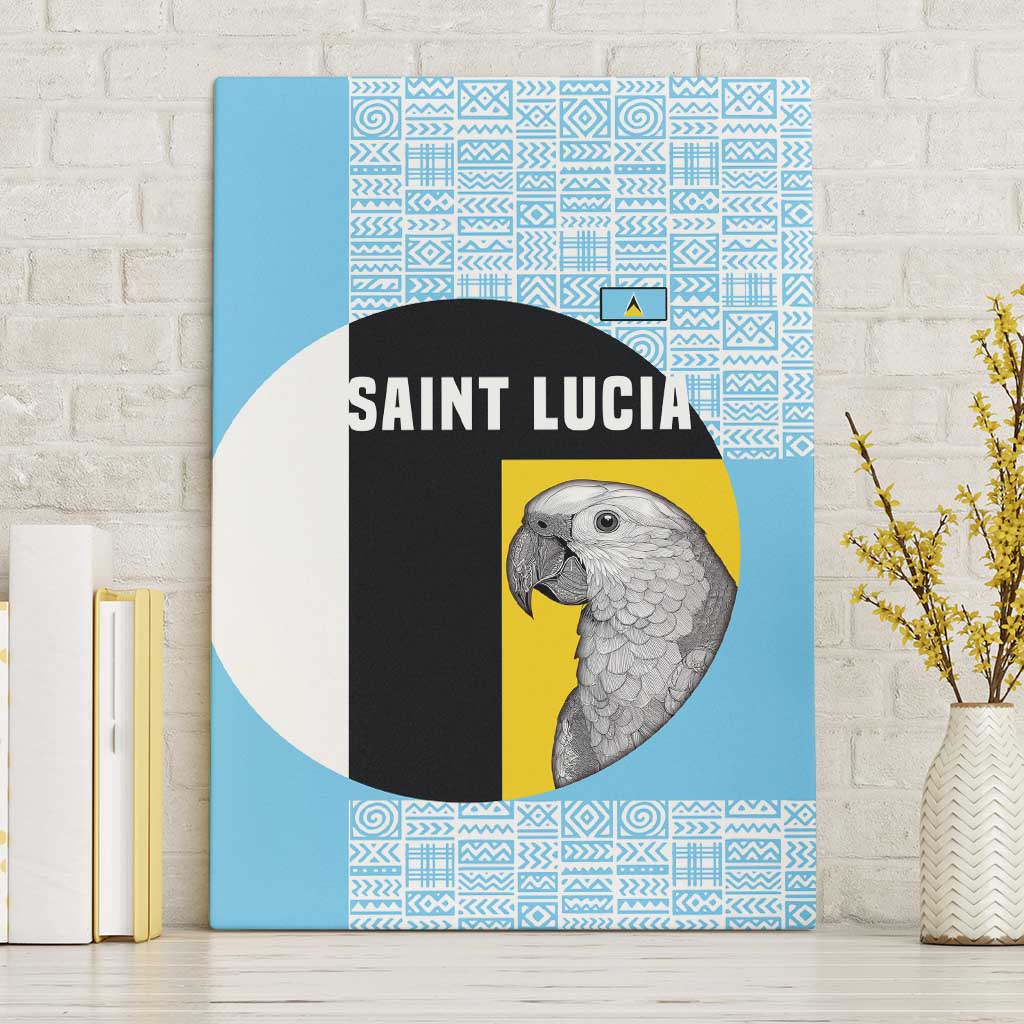 Saint Lucia Graphic Parrot Canvas Wall Art with Tribal Pattern and Minimalist Blue Black Design - Wonder Print Shop