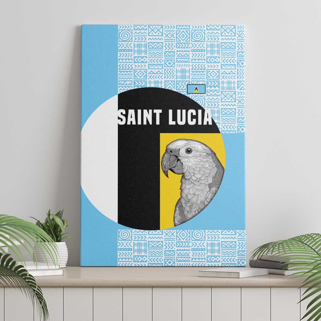 Saint Lucia Graphic Parrot Canvas Wall Art with Tribal Pattern and Minimalist Blue Black Design - Wonder Print Shop