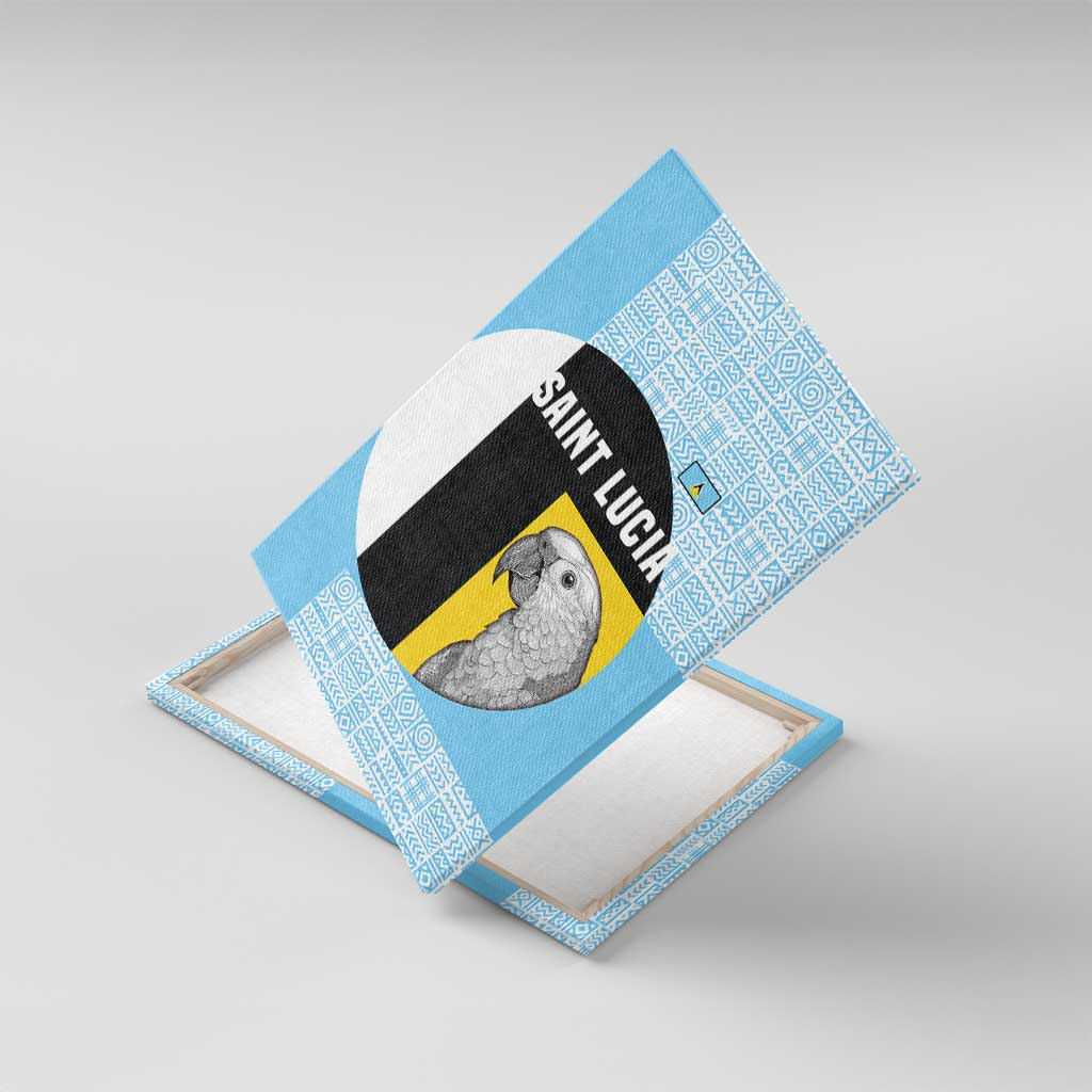 Saint Lucia Graphic Parrot Canvas Wall Art with Tribal Pattern and Minimalist Blue Black Design - Wonder Print Shop