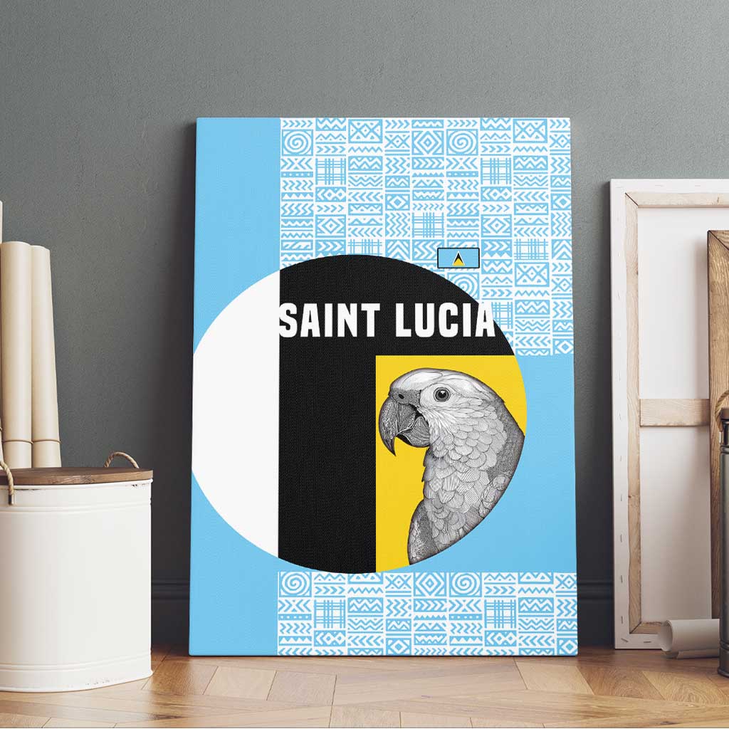 Saint Lucia Graphic Parrot Canvas Wall Art with Tribal Pattern and Minimalist Blue Black Design - Wonder Print Shop