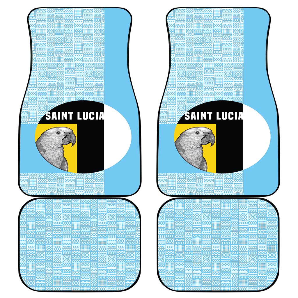 Saint Lucia Graphic Parrot Car Mats with Tribal Pattern and Minimalist Blue Black Design - Wonder Print Shop