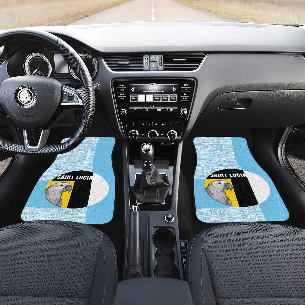 Saint Lucia Graphic Parrot Car Mats with Tribal Pattern and Minimalist Blue Black Design - Wonder Print Shop