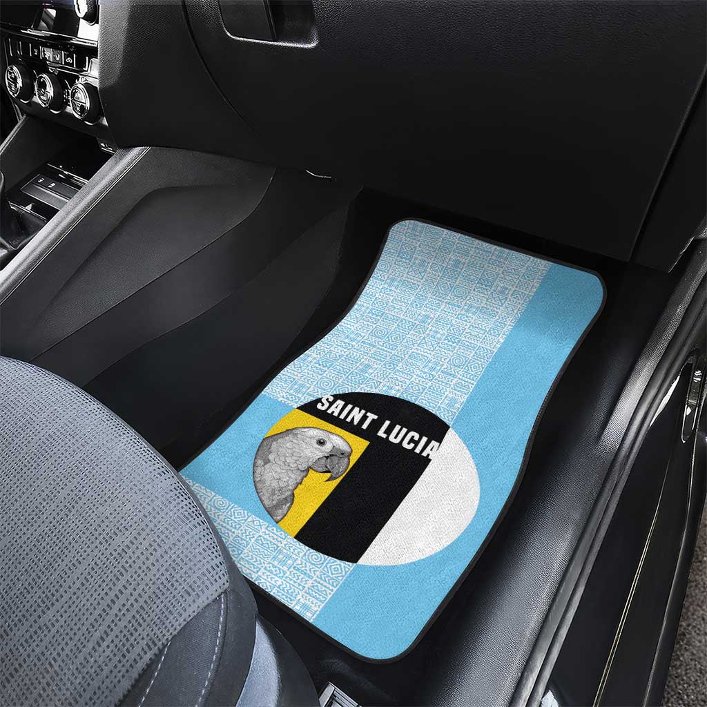 Saint Lucia Graphic Parrot Car Mats with Tribal Pattern and Minimalist Blue Black Design - Wonder Print Shop