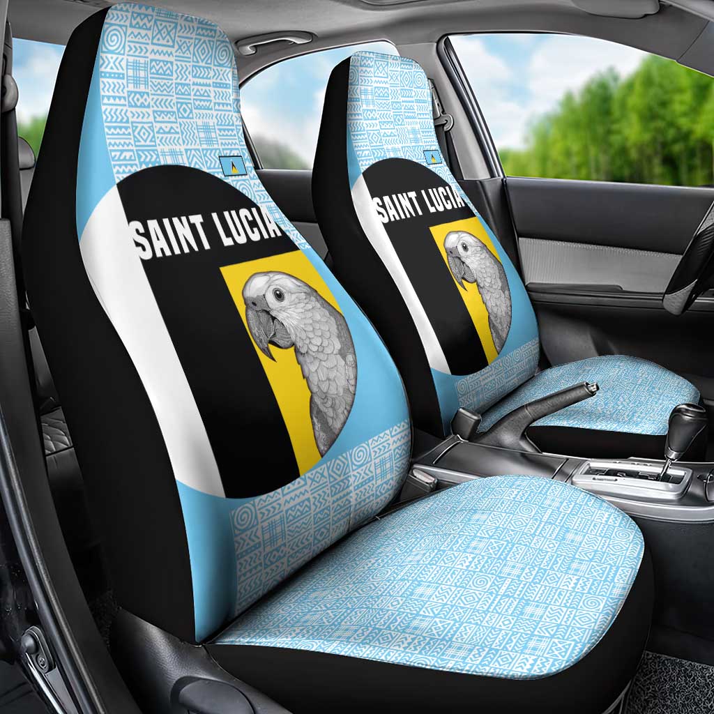 Saint Lucia Graphic Parrot Car Seat Cover with Tribal Pattern and Minimalist Blue Black Design - Wonder Print Shop