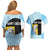 Saint Lucia Graphic Parrot Couples Matching Off Shoulder Short Dress and Hawaiian Shirt with Tribal Pattern and Minimalist Blue Black Design - Wonder Print Shop
