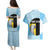 Saint Lucia Graphic Parrot Couples Matching Puletasi and Hawaiian Shirt with Tribal Pattern and Minimalist Blue Black Design - Wonder Print Shop