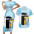 Saint Lucia Graphic Parrot Couples Matching Short Sleeve Bodycon Dress and Hawaiian Shirt with Tribal Pattern and Minimalist Blue Black Design - Wonder Print Shop