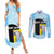 Saint Lucia Graphic Parrot Couples Matching Summer Maxi Dress and Long Sleeve Button Shirt with Tribal Pattern and Minimalist Blue Black Design - Wonder Print Shop