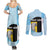 Saint Lucia Graphic Parrot Couples Matching Summer Maxi Dress and Long Sleeve Button Shirt with Tribal Pattern and Minimalist Blue Black Design - Wonder Print Shop