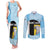 Saint Lucia Graphic Parrot Couples Matching Tank Maxi Dress and Long Sleeve Button Shirt with Tribal Pattern and Minimalist Blue Black Design - Wonder Print Shop