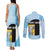 Saint Lucia Graphic Parrot Couples Matching Tank Maxi Dress and Long Sleeve Button Shirt with Tribal Pattern and Minimalist Blue Black Design - Wonder Print Shop