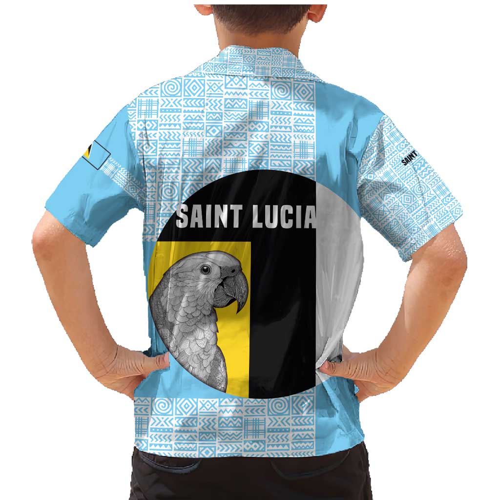 Saint Lucia Graphic Parrot Family Matching Mermaid Dress and Hawaiian Shirt with Tribal Pattern and Minimalist Blue Black Design - Wonder Print Shop