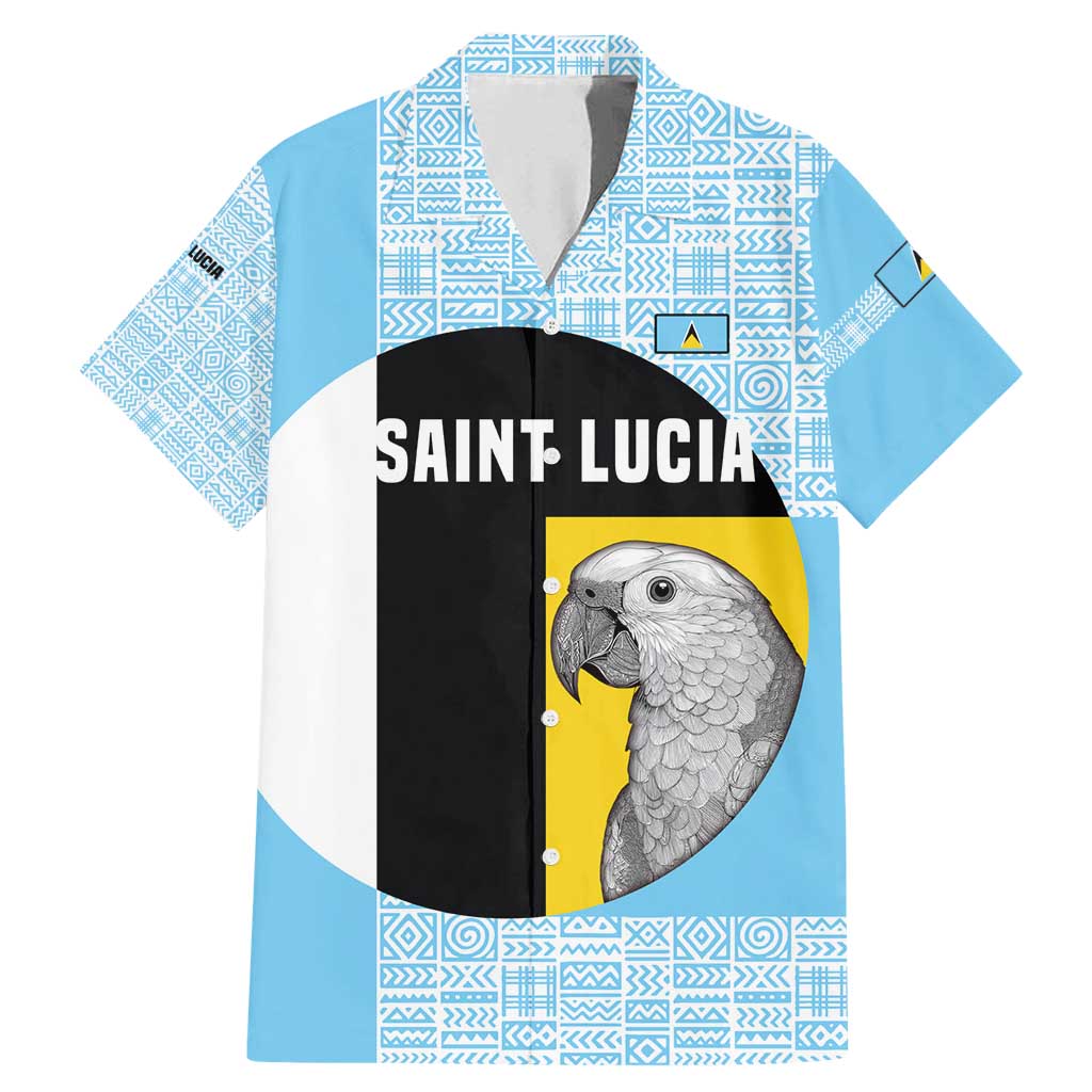 Saint Lucia Graphic Parrot Family Matching Mermaid Dress and Hawaiian Shirt with Tribal Pattern and Minimalist Blue Black Design - Wonder Print Shop