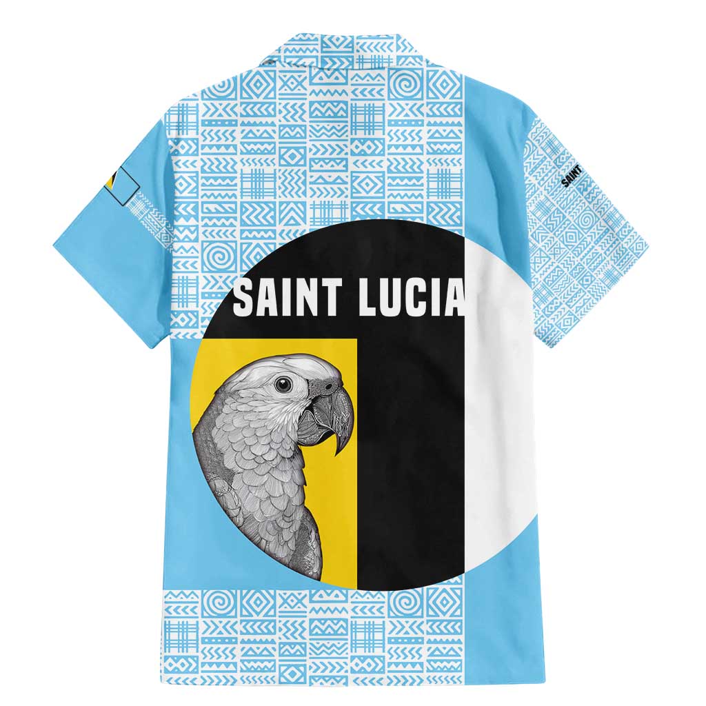 Saint Lucia Graphic Parrot Family Matching Mermaid Dress and Hawaiian Shirt with Tribal Pattern and Minimalist Blue Black Design - Wonder Print Shop