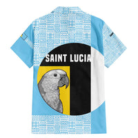 Saint Lucia Graphic Parrot Family Matching Mermaid Dress and Hawaiian Shirt with Tribal Pattern and Minimalist Blue Black Design - Wonder Print Shop