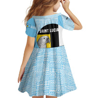 Saint Lucia Graphic Parrot Family Matching Off The Shoulder Long Sleeve Dress and Hawaiian Shirt with Tribal Pattern and Minimalist Blue Black Design - Wonder Print Shop