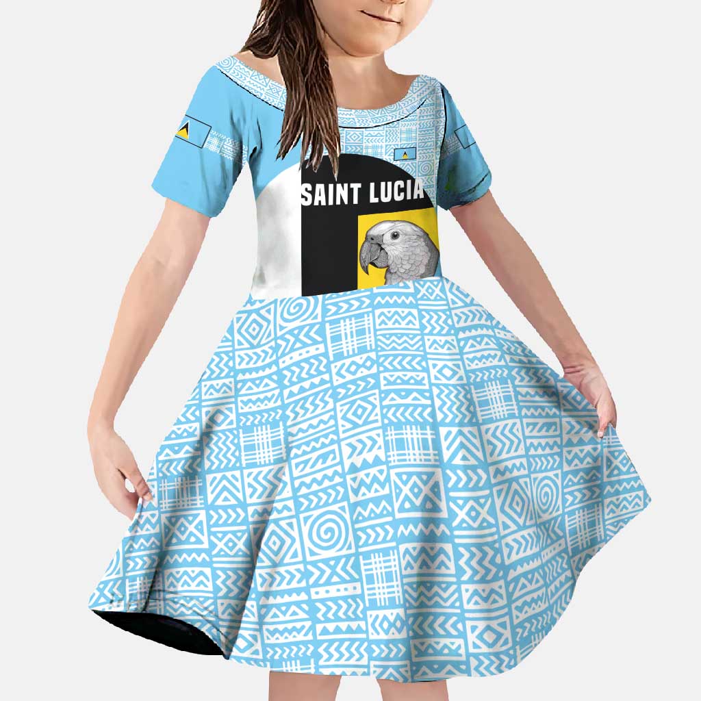 Saint Lucia Graphic Parrot Family Matching Off Shoulder Maxi Dress and Hawaiian Shirt with Tribal Pattern and Minimalist Blue Black Design - Wonder Print Shop