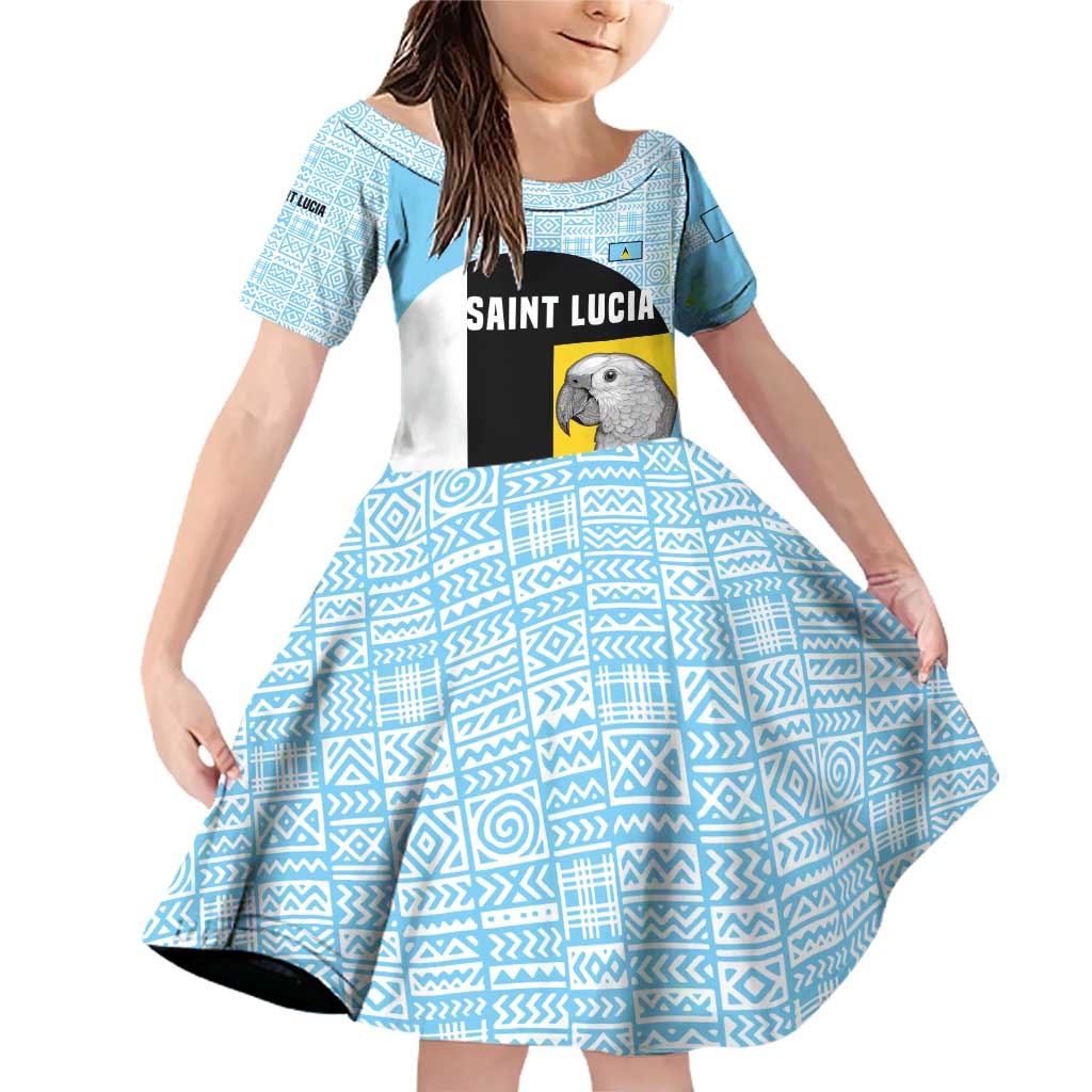 Saint Lucia Graphic Parrot Family Matching Off Shoulder Short Dress and Hawaiian Shirt with Tribal Pattern and Minimalist Blue Black Design - Wonder Print Shop