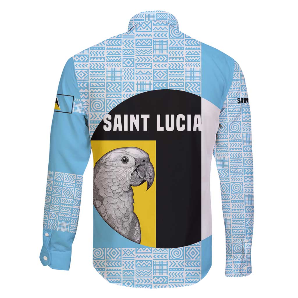 Saint Lucia Graphic Parrot Family Matching Puletasi and Hawaiian Shirt with Tribal Pattern and Minimalist Blue Black Design - Wonder Print Shop