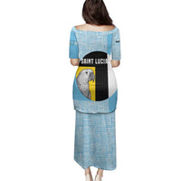 Saint Lucia Graphic Parrot Family Matching Puletasi and Hawaiian Shirt with Tribal Pattern and Minimalist Blue Black Design - Wonder Print Shop