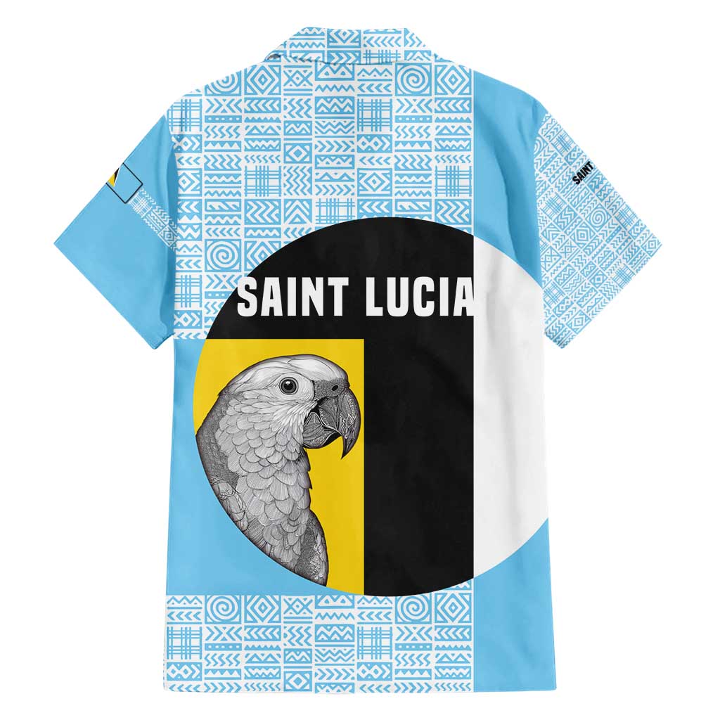 Saint Lucia Graphic Parrot Family Matching Short Sleeve Bodycon Dress and Hawaiian Shirt with Tribal Pattern and Minimalist Blue Black Design - Wonder Print Shop