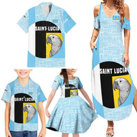 Saint Lucia Graphic Parrot Family Matching Summer Maxi Dress and Hawaiian Shirt with Tribal Pattern and Minimalist Blue Black Design - Wonder Print Shop