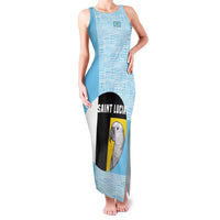 Saint Lucia Graphic Parrot Family Matching Tank Maxi Dress and Hawaiian Shirt with Tribal Pattern and Minimalist Blue Black Design - Wonder Print Shop