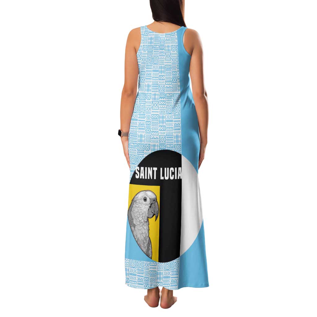 Saint Lucia Graphic Parrot Family Matching Tank Maxi Dress and Hawaiian Shirt with Tribal Pattern and Minimalist Blue Black Design - Wonder Print Shop