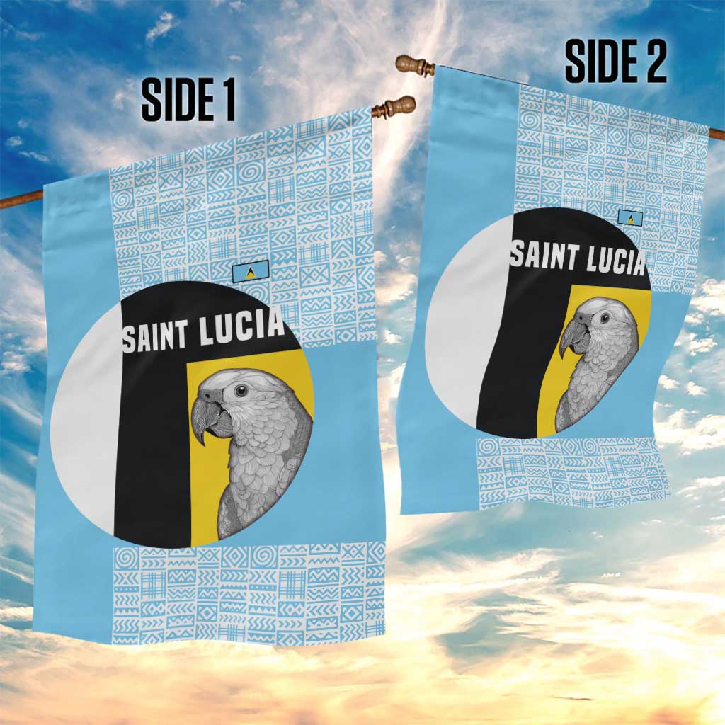 Saint Lucia Graphic Parrot Garden Flag with Tribal Pattern and Minimalist Blue Black Design - Wonder Print Shop