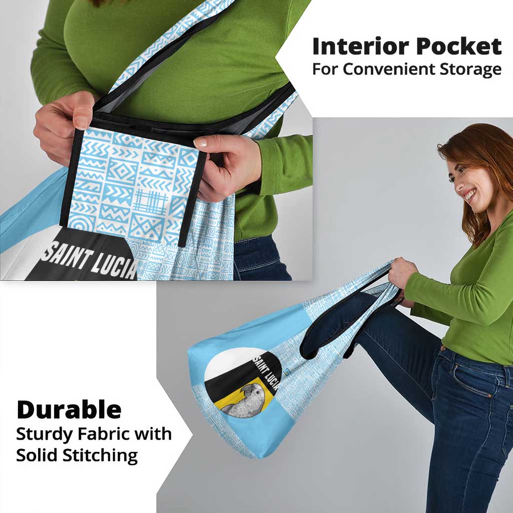 Saint Lucia Graphic Parrot Grocery Bag with Tribal Pattern and Minimalist Blue Black Design - Wonder Print Shop